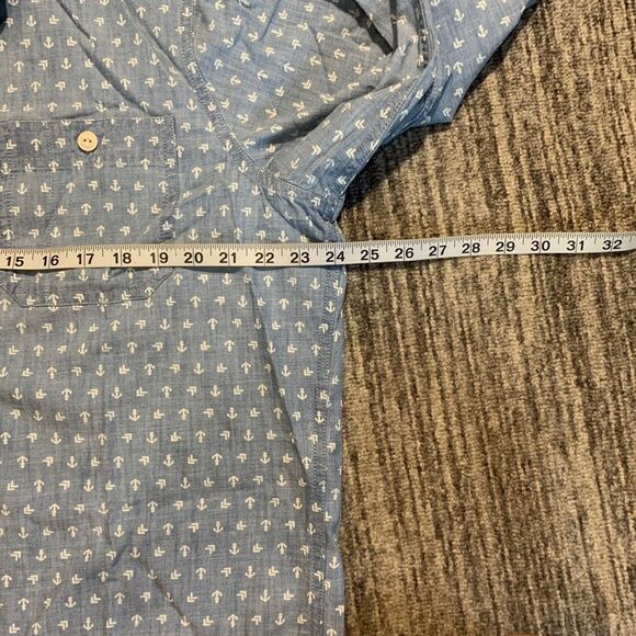 New Lands End Mens Size Large Button Front‎ Shirt Blue Anchor Print Long Sleeve - Picture 4 of 7